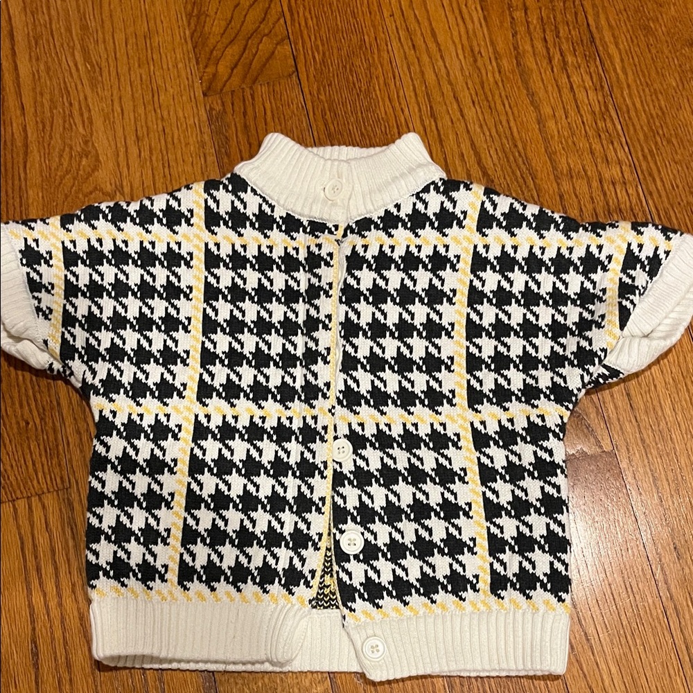 Janie and Jack Cozy Knit Sweater girls size 6 dark grey pattern with yellow
